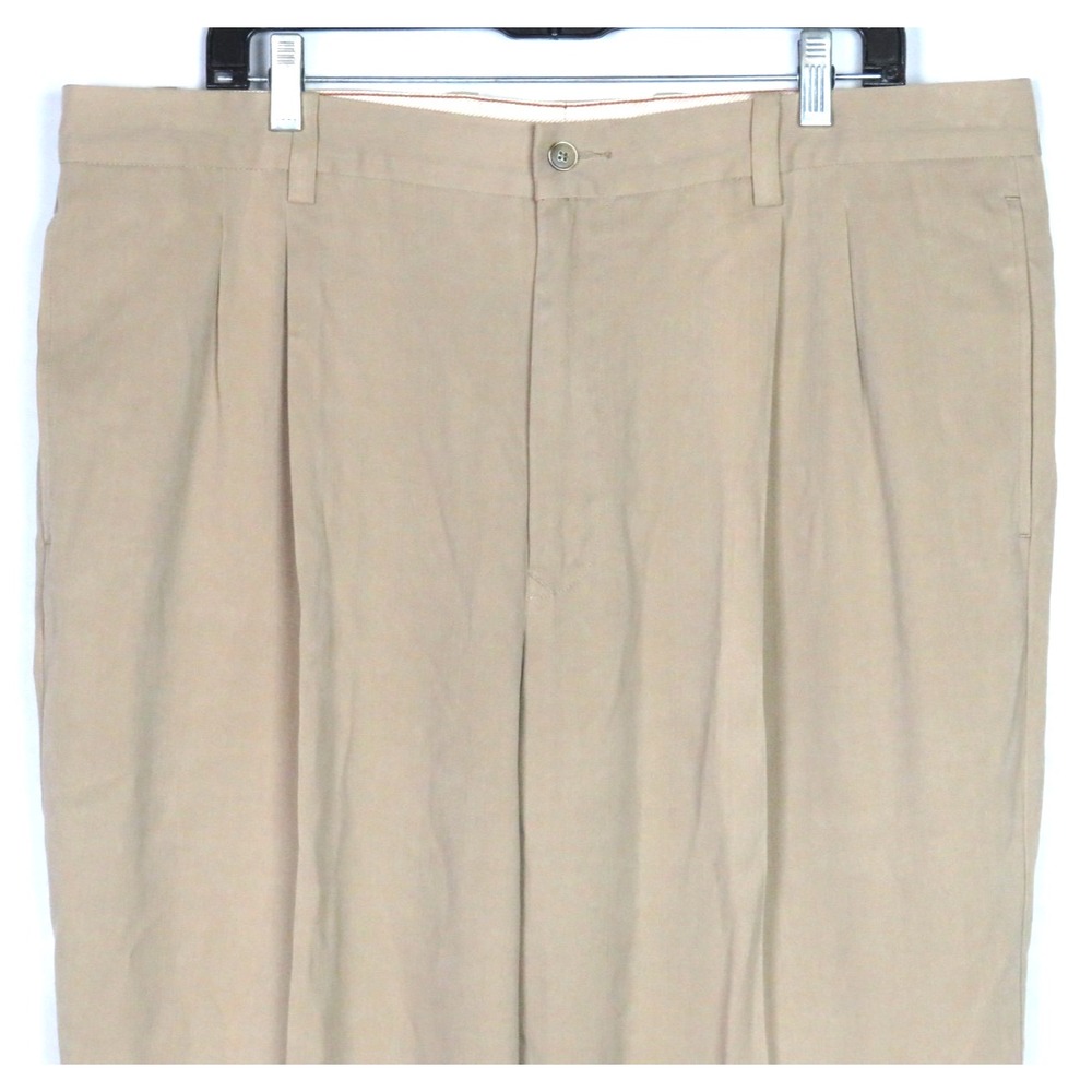Tommy‎ Bahama Silk/Rayon Cuffed Straight Leg Pleated Khaki Pants Men's 38 X 30 - Picture 3 of 10